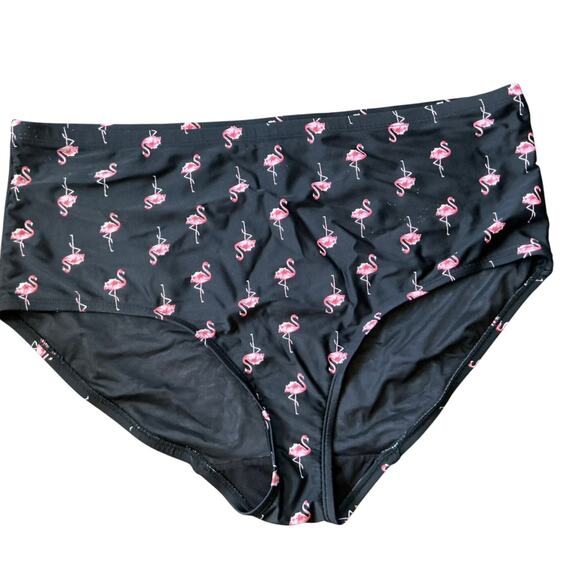 Swim by Cacique Flamingo Black High‎ Waist Bottoms Size 18 - Picture 1 of 6